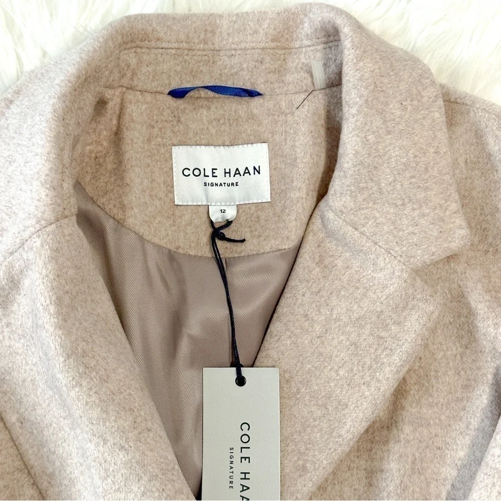 COLE HAAN Double Breasted Wool Blend Oatmeal Tan Coat 12 - Picture 8 of 9